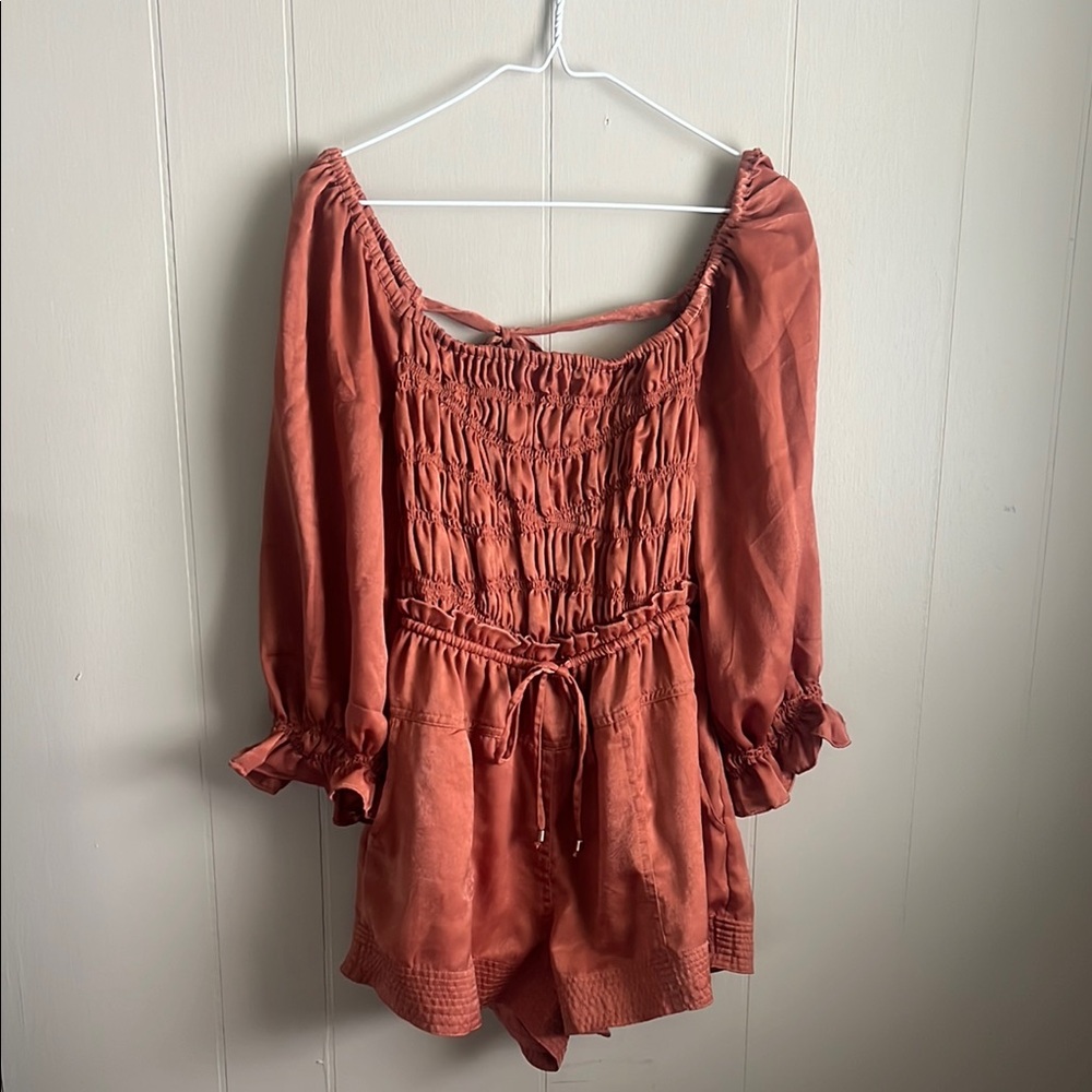 Free People Women's Rust Smocked Romper